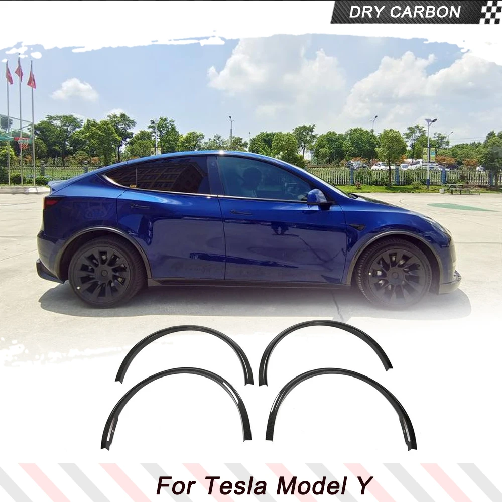 Dry Carbon Wheel Eyebrow Protector Mudguard Flaps Guards for Tesla Model Y 2019-2021 Wheel Arch Flare Covers Strip Trims