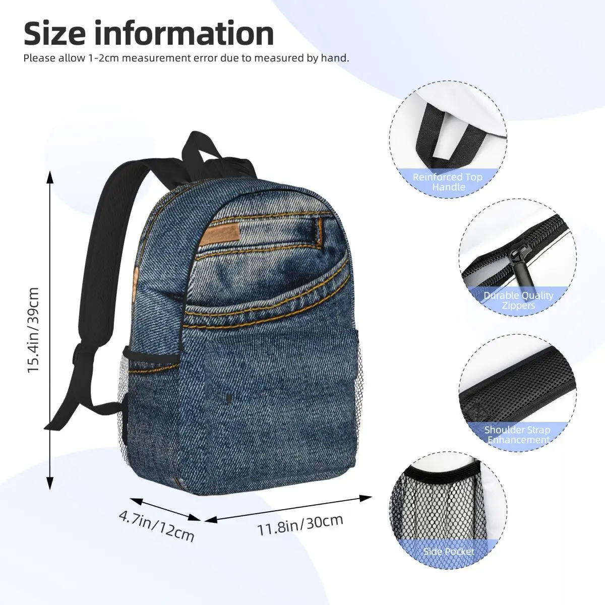 Front Pocket I Love Bluejeans Denim Print Backpacks Boys Girls Bookbag Fashion Students School Bags Travel Rucksack Shoulder Bag