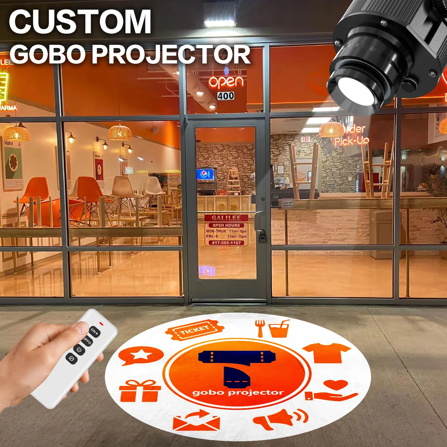 Custom Logo Lense Led HD Sign Indoor Head Outdoor Ip67 Waterproof Rotating Advertising Image Projection Door Lamp Gobo Projector