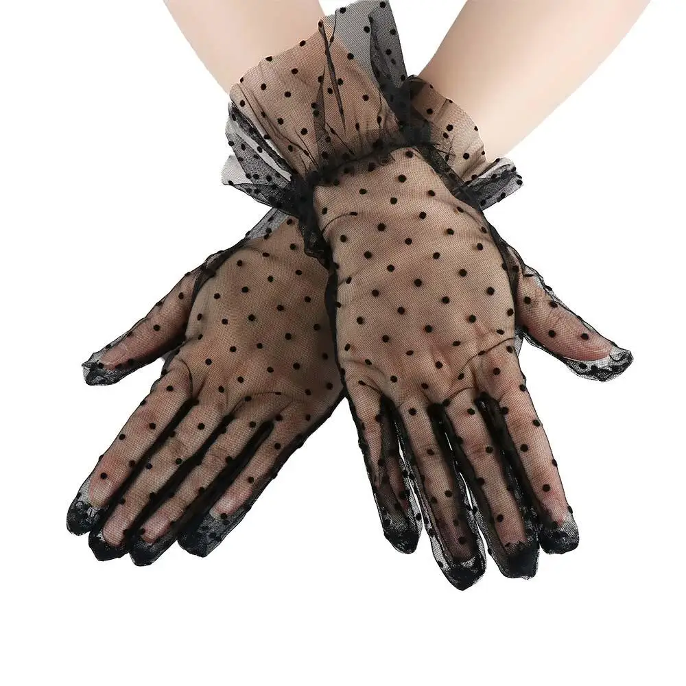 الدانتيل تول القيادة الدراجات لوتس ليف كامل فنجر الكورية نمط قفازات برباط النساء قفازات برباط قفازات البولكا نقطة