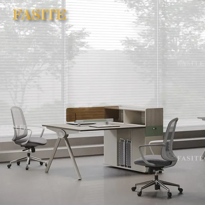 For 4 Person Office Desk and Chair Combination with Privacy Screen Double Sided Accounting Workstation Staff Cubicle Space