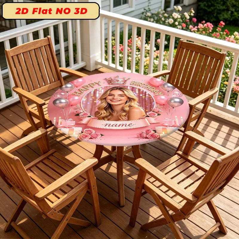 Pink Shiny Sequin round Tablecloth 2D Flat 1pc Customize Elastic Design for Indoor Outdoor Birthday Party Tablecover