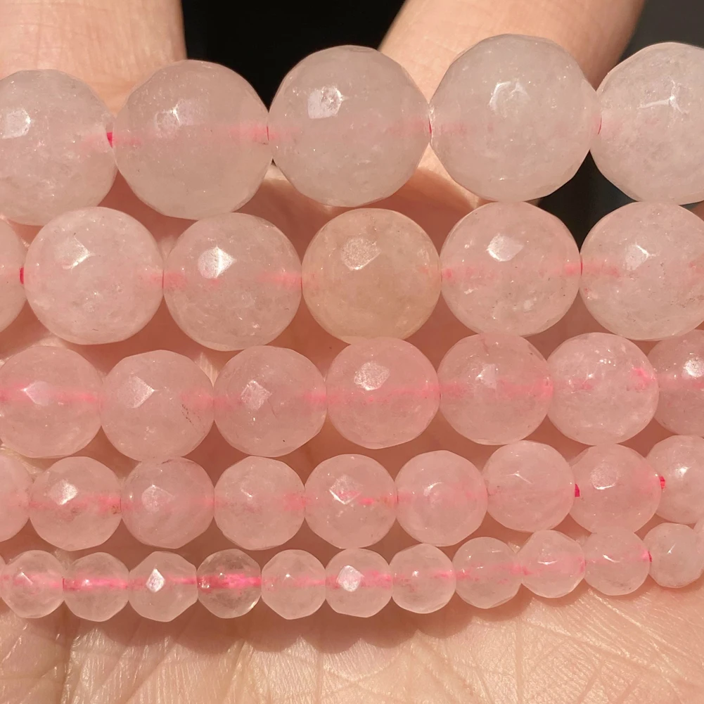 4 6 8 10 12mm Faceted Rose Pink Quartz Crystal Beads Natural Stone Round Beads for Diy Jewelry Making Bracelet Accessories 15\