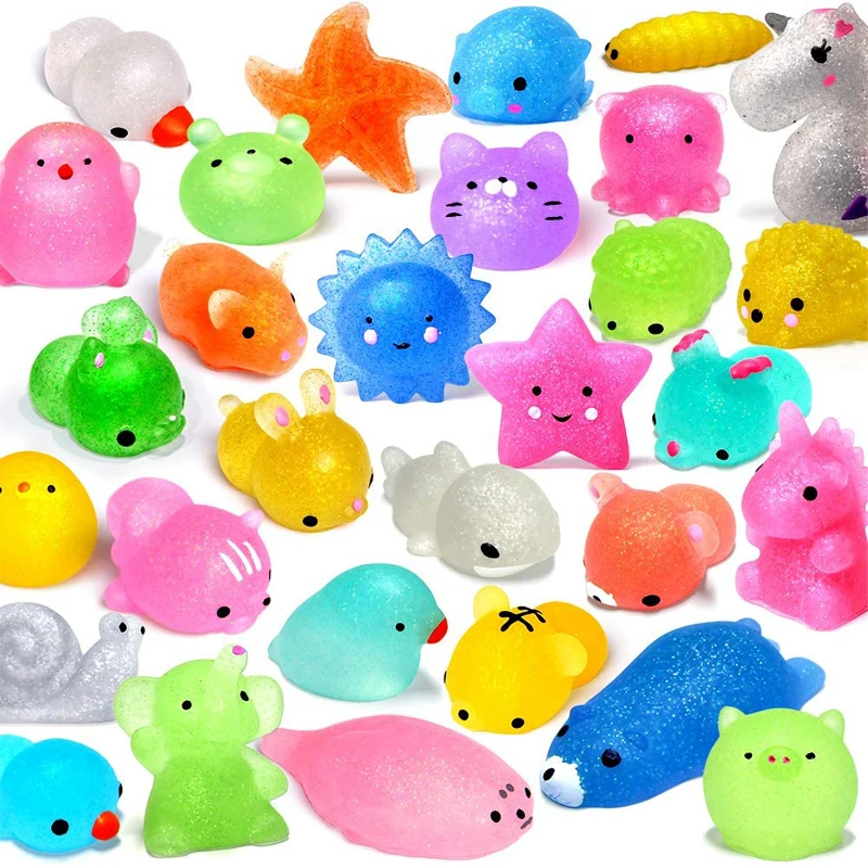 50 PZ Kawaii Glitter Mochi Squishy Antistress giocattoli Aula Premi Per I Bambini Festa Di Compleanno Bomboniere Cadeaux Anniversaire Enfant