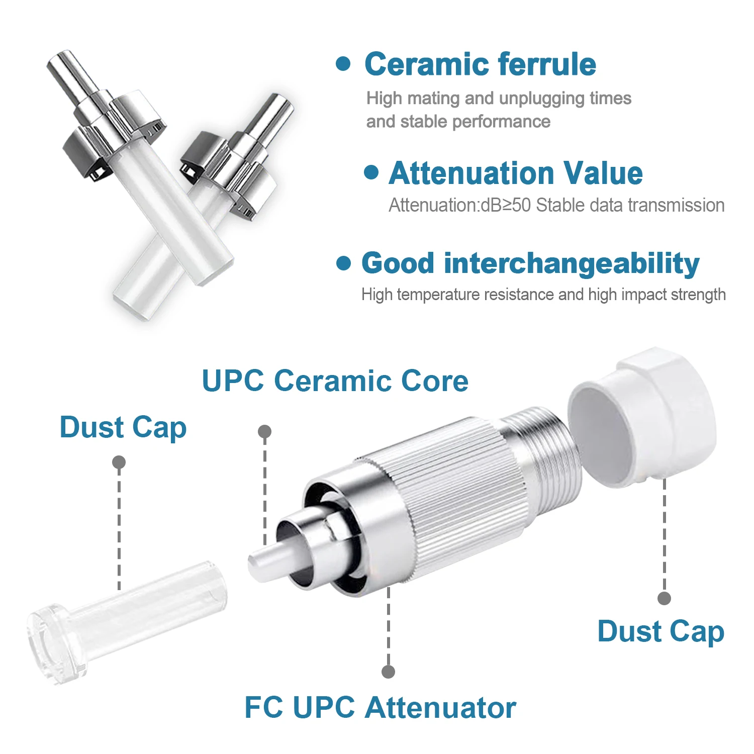 2PCS FC UPC Fiber Optic Attenuator Female to Male 3dB 5dB 7dB 10dB 15dB 20dB Single Mode fixed attenuator Inserts Connector FTTH