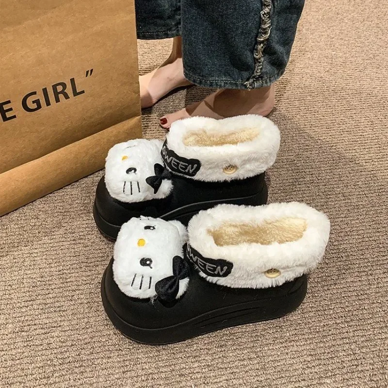 Dulce MINISO Anime Kawaii Ins moda Hello Kitty zapatos de algodón invierno lindo dibujos animados botas de nieve cálidas regalos juguetes para niños