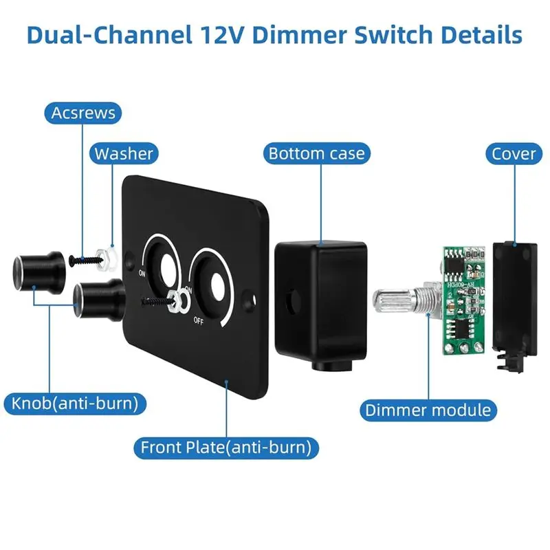 Customer Favorite PWM 2 Gang Dimmer Switch For RV LED, 12 Volt DC For Travel Trailers, Marine, Camper Van, Trucks
