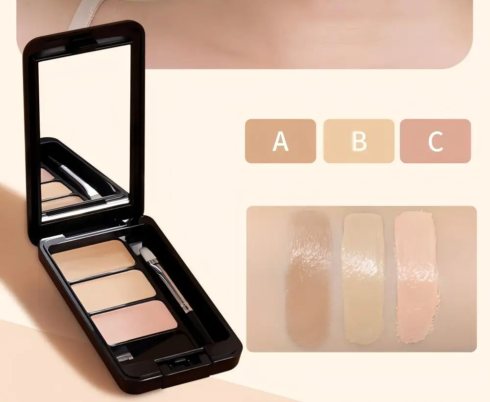 Corretivo de três cores de contorno natural para marcas de acne facial, manchas, sulcos rasgos, corretivo, iluminador