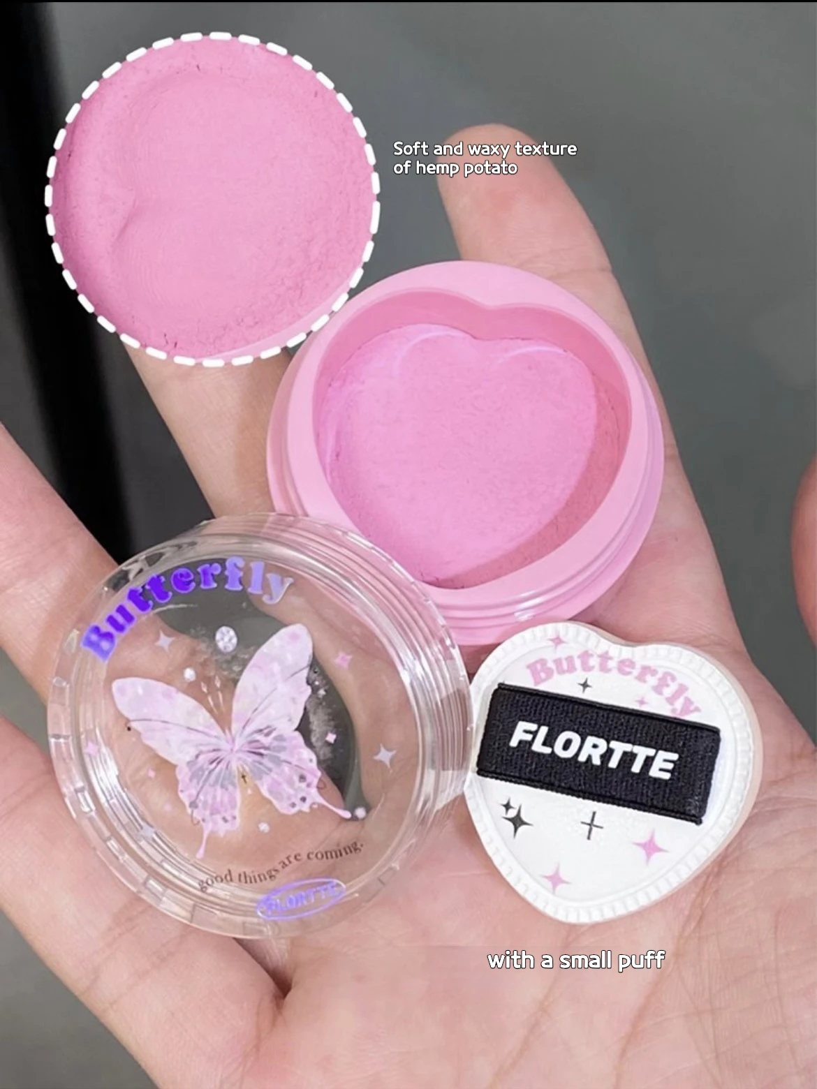 Flortte Air Powder Blush Cream Swelling Repair Brightening Highlight Thin Glittering Pure Desire Natural Nude Makeup Within Puff