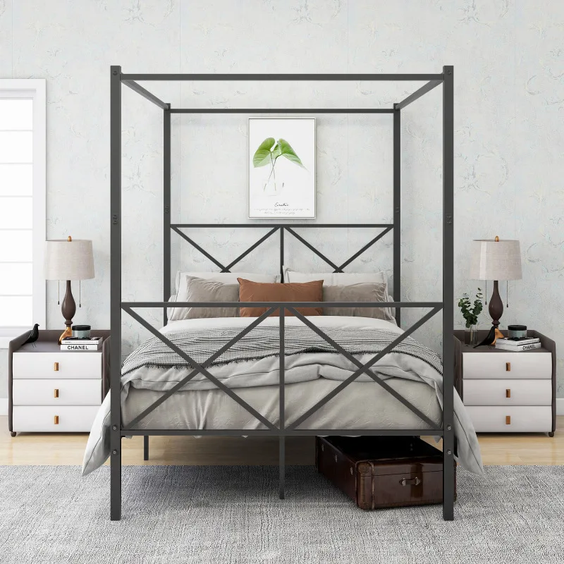 Metal Canopy Bed Frame Platform Bed Frame With X Shaped Frame Full Canopy Design – Blend Style & Stability In Bedrooms Sturdy