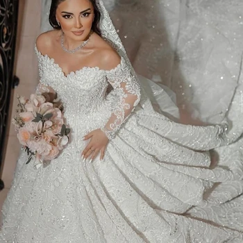 فستان زفاف فاخر مخصص الأورجانزا مع التطريز حبة الأميرة Ballg...