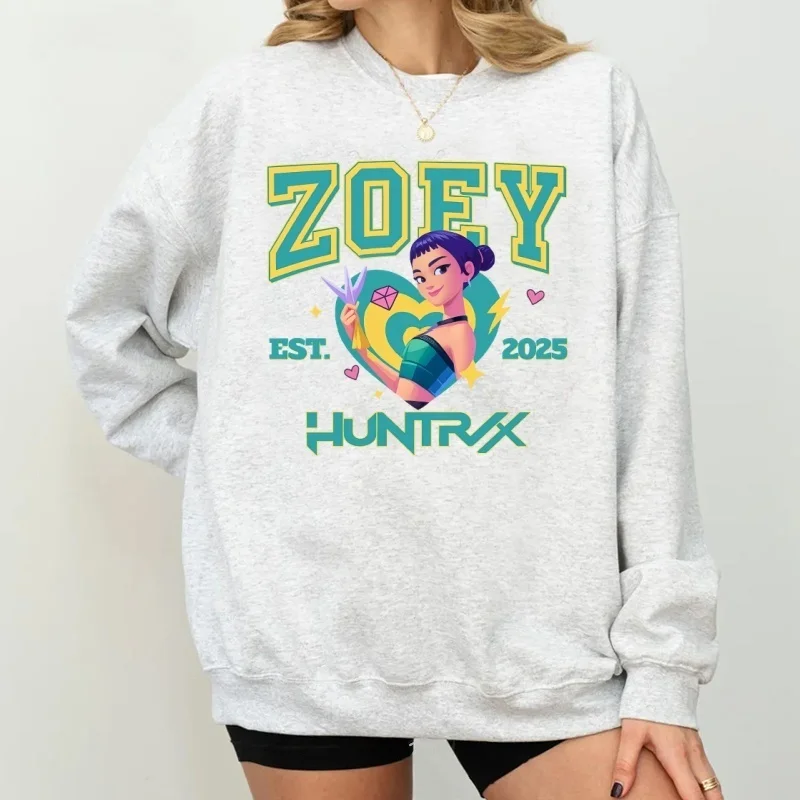 سترة بغطاء للرأس للفتيات من Huntrix Kpop Demon Hunters Vlothes Rumi Zoey Mira بأكمام طويلة بلوفر بياقة دائرية ملابس نسائية