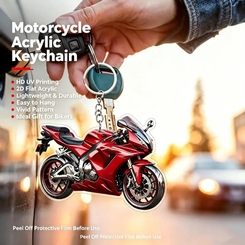 Acryl-Motorrad-Schlüsselanhänger, realistisches 2D-Flachdesign für Enthusiasten, Taschen- und Schlüsseldekoration – Detail 1