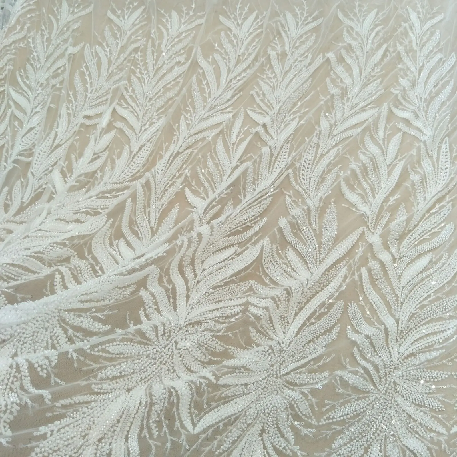 Bridal sequins with beads 130cm width 130cm width wedding gown dress lace fabric sell by yard