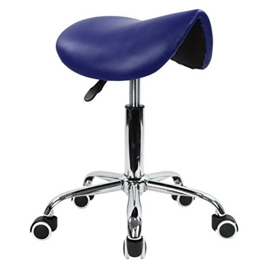 

Rolling Saddle Stool PU Leather Swivel Adjustable Rolling Stool with Wheels Salon Chair Blue