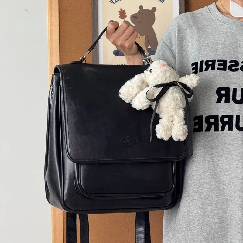 

Корейский ретро рюкзак с принтом ежа, женский многоцелевой кожаный рюкзак большой вместимости, женские сумки через плечо, 2025