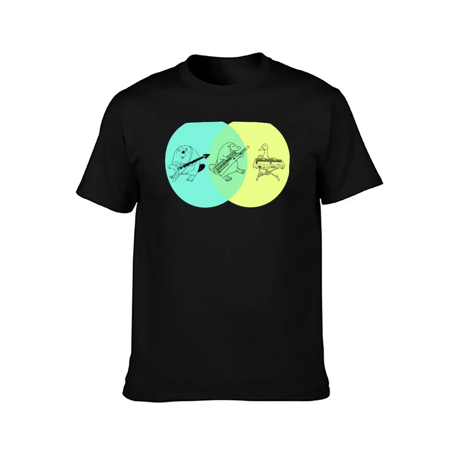 Keytar Platypus Venn Diagram 2 T-Shirt Summer Casual Cotton Tee Oversized Streetwear Tops Vintage Graphic Print 100% Cotton