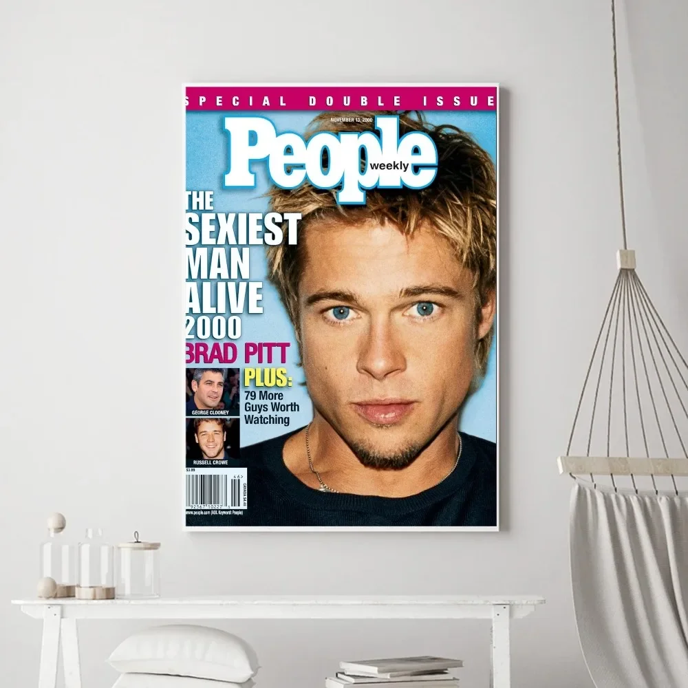 Celebrity B-Brad Pitt Poster Vintage Poster Prints Art Home Painting Bathroom Kitchen Bar Accessories Wall Sticker Small Size