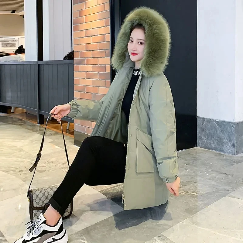 2023 New Women Winter Down Cotton Coat Korean Fur Collar Cotton Clothing Fashion Winter Cotton Jacket Women Winter Outwear Hoode