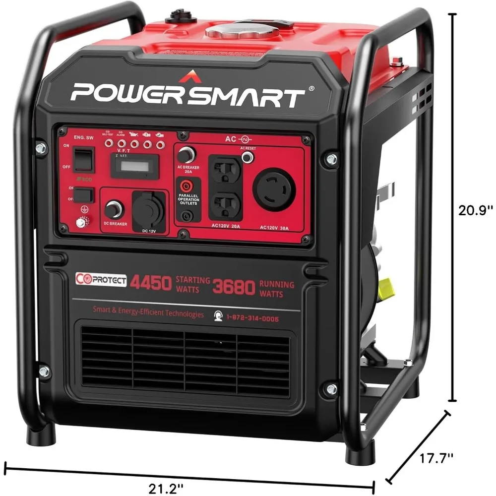 4450-Watt Gas Powered Portable Generator with Inverter Technology, CO Sensor, RV Ready 30A Outlet, Lightweight& Quiet Generators