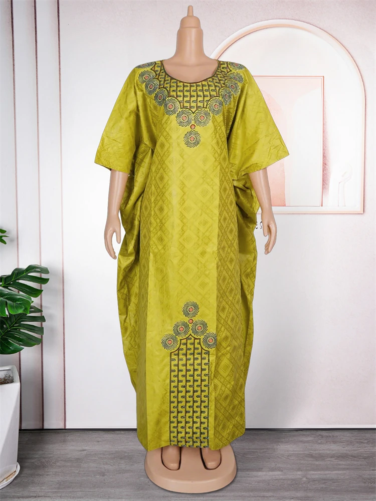 African Traditional Dresses For Woman Dashiki Bazin Outfits 2024 Africa Clothes Plus Size Long Dress Nigerian Turban Dress