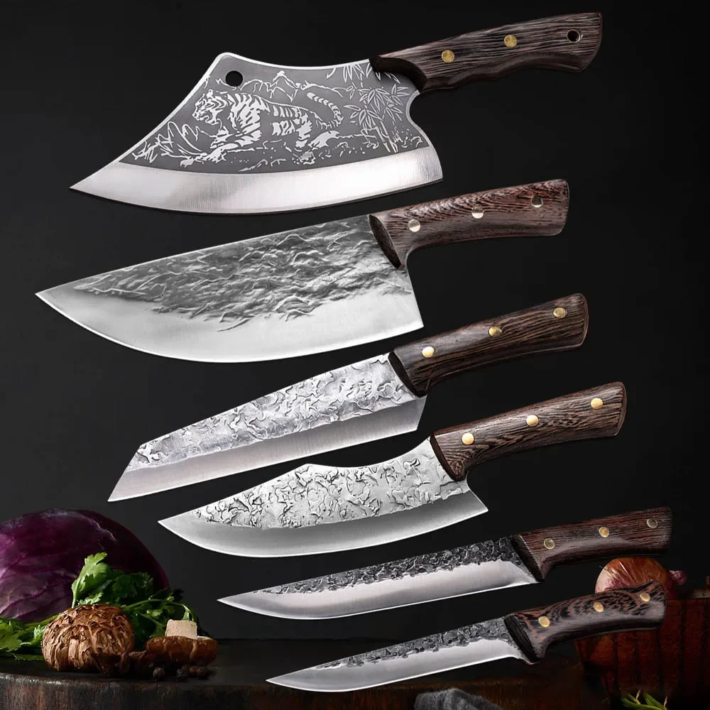 Hand Forged Blade Kitchen Knives Cleaver Meat Chopping Vegetables Butcher Boning Knife Wood Handle Chef Knife Slicing Fish Meat