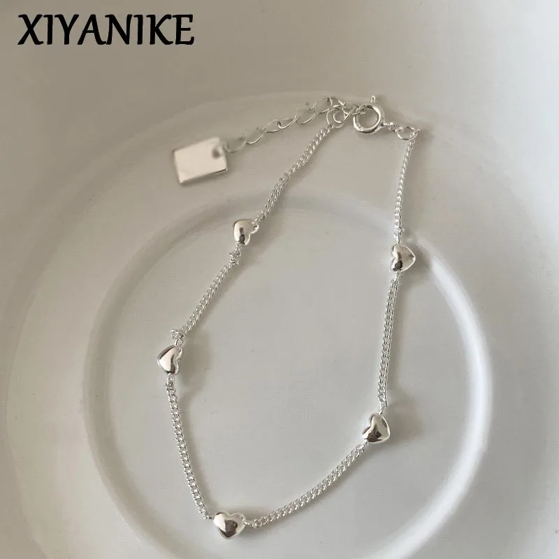 XIYANIKE Korean Heart Thin Chain Bracelet For Women Girl Sweet Fashion New Jewelry Lady Gift Party Birthday pulseras mujer