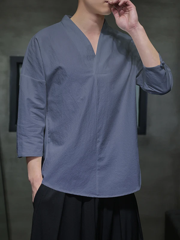 

Retro Linen V-Ne T-irt Cotton Linen f Sve Summer Big Size Men's Casual irt Vintage Base Layer Top