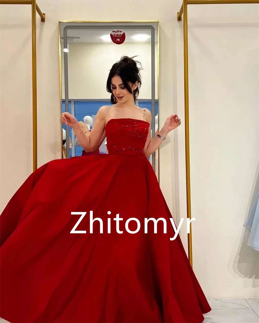 Elegante Strapless A Linha Quinceanera Vestidos, Vestido de Cetim, Paillette, Saias Lantejoulas, Comprimento do Tornozelo, Alta Qualidade, 2023