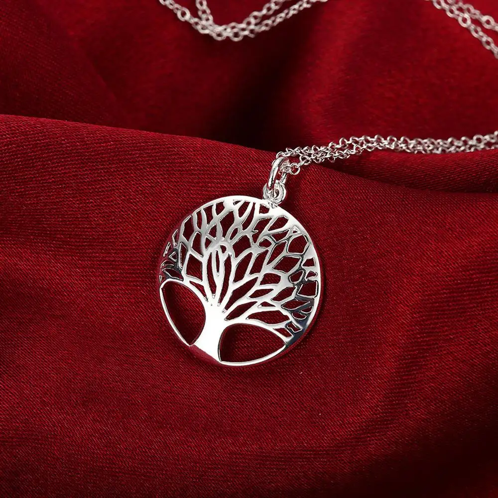 Hot woman Jewelry sets 925 sterling Silver Fine Retro Round tree Pendant necklace earrings Fashion Party wedding Holiday gifts