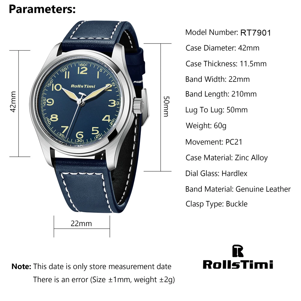 Rollstimi 2024 New Original Quartz Watch for Men Waterproof Sport Fashion Blue Simple Luminous Wristwatches Leather Waterproof