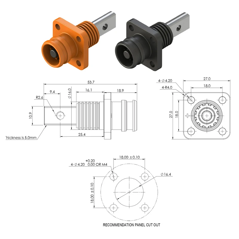 130A Energy Storage Cabinet Connector For New Energy Applications High-Current Through Wall Terminal Lithium Battery Connectors