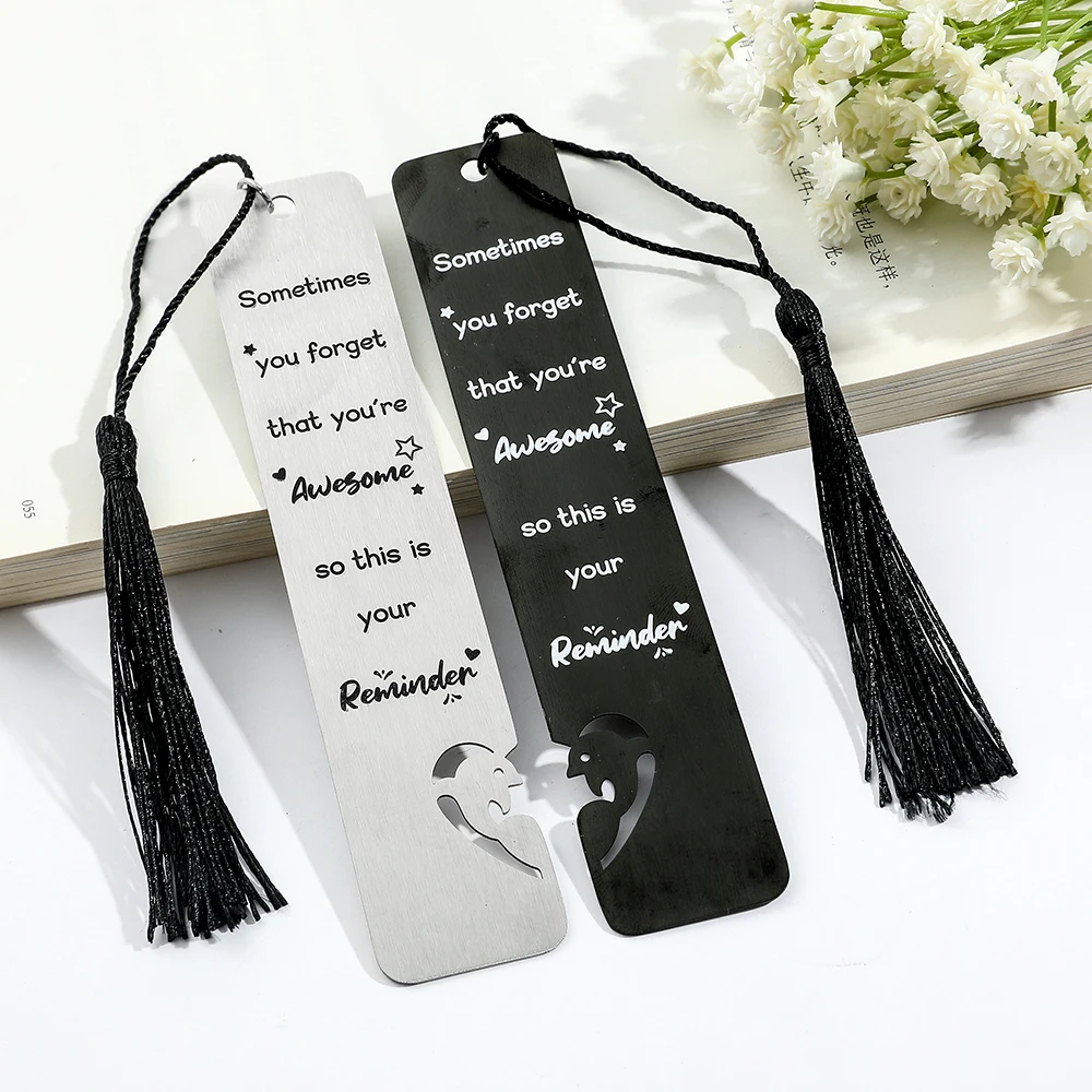 2Pcs/set Couple Stainless Steel Bookmarks for Book Lover Gifts Metal Book Mark with Tassel Reading Supplies Anniversary Gifts