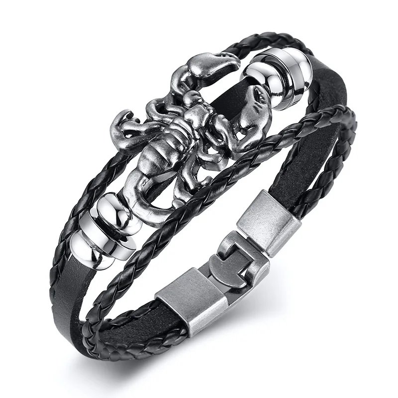 Vintage Leather Bracelet Scorpion Shape Multilayer Men's Charm Pulseras Unisex Jewelry