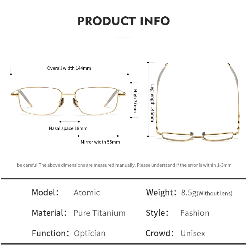 OLAMINS  Pure Titanium Glasses Frame Fashion Square Frame Retro Rectangle Myopia Frame Ultra-Light Glasses Frame Men Eyewear