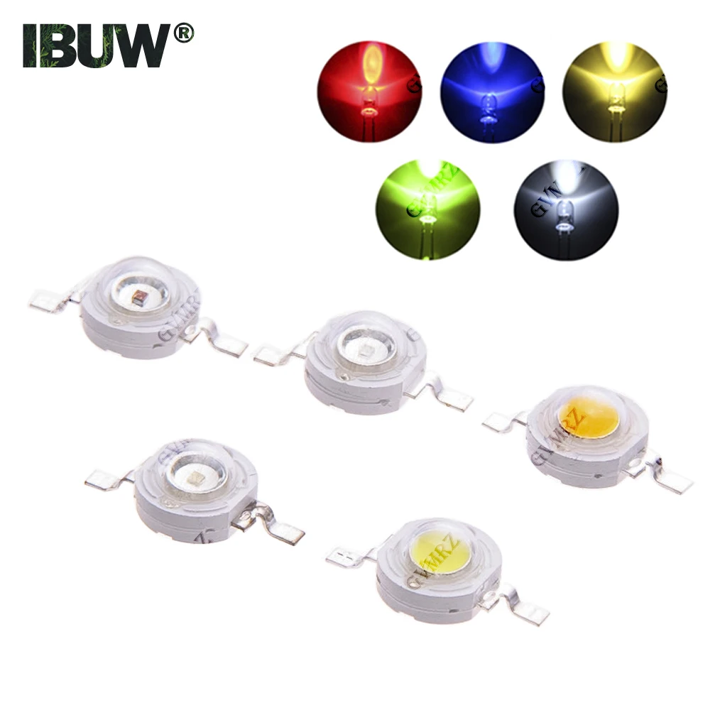 10PCS 1W LED Chip Bead White Red Yellow Blue Green for PCB DIY Electronics