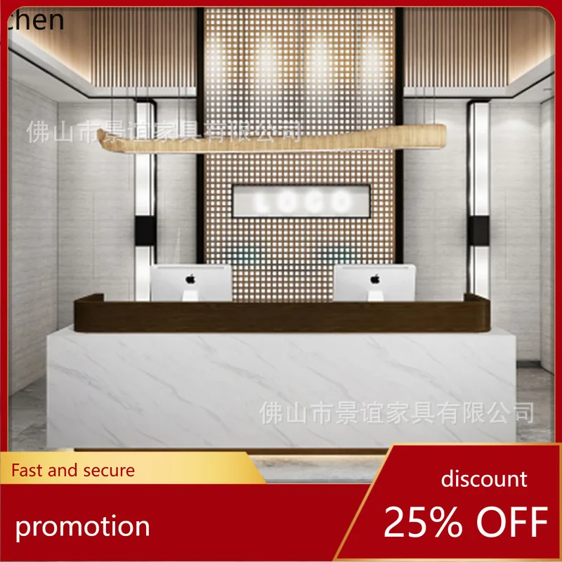

HXL Office Front Desk Painted Cashier Desk Curved Stainless Steel Reception Desk