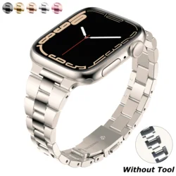 Women Stainless Steel Slim Bracelet For Apple watch 9 8 Ultra 2 49mm Band 40mm 42 41 45mm for iWatch SE/6/5 7 Luxury Metal Strap