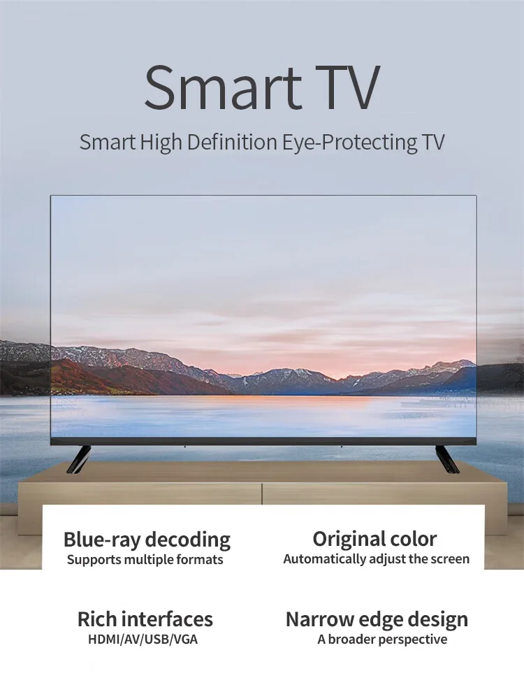 HD Smart TV 17-75 Inch - Eye-Protecting Narrow Edge Display, Blu-ray Decoding, HDMI/AV/USB/VGA, Auto Color Adjust