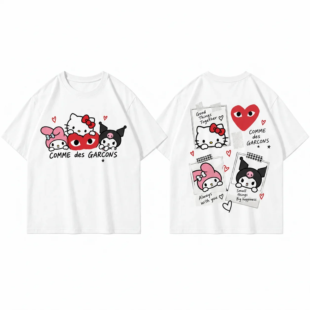Hello Kitty White Tee Oversized Graphic Art Print Short Sleeve Streetwear Top for Men And Women Cool Parent Child Basebal