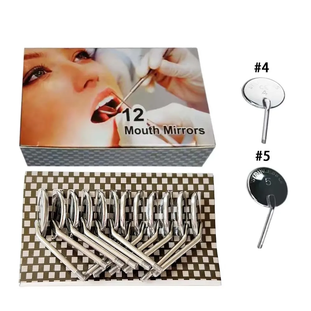 GULPOOE 12 Pcs/Box Dental Mouth Mirror Reflector Stainless Steel Dental Material Inspection Mouth Mirror Oral Care Tool 4#/5# - view 3