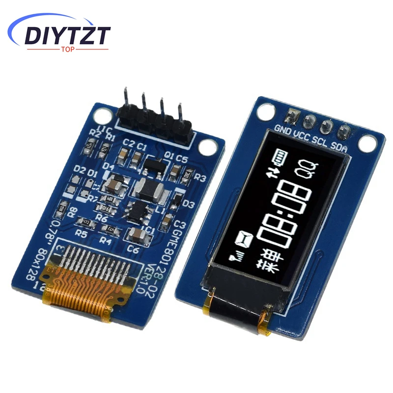 DIYTZT 0.78 inch OLED Display LCD Screen Module 0.78" White Color Resolution 128*80 SPI Interface SH1107 128X80 for arduino