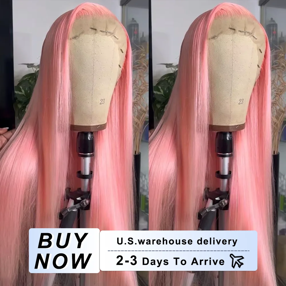 

Light Pink 250% 13x6 HD Lace Front Human Hair Wigs Brazilian Pre Plucked Straight 40Inch Lace Frontal Wig 100% Human Hair Wigs