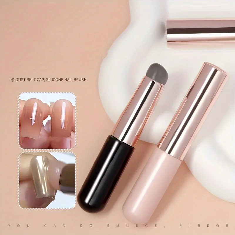 Glue gradient silicone lipstick brush, powder embossed portable with cover seal, multifunctional nail tool