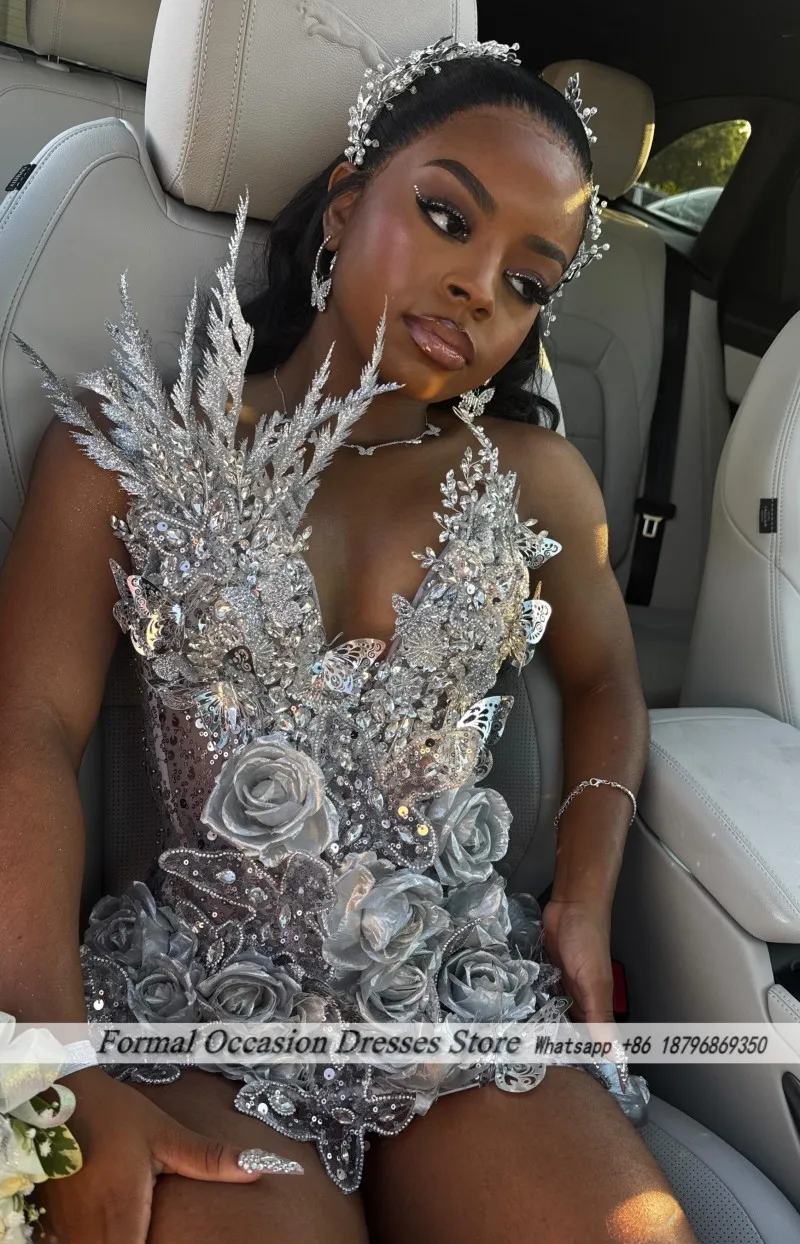 Short Prom Dresses For Girls 2026 Sleeveless Hand Made Flowers Sequins Diamonds Evening Birthday Gowns Gala Gown Customized view 3