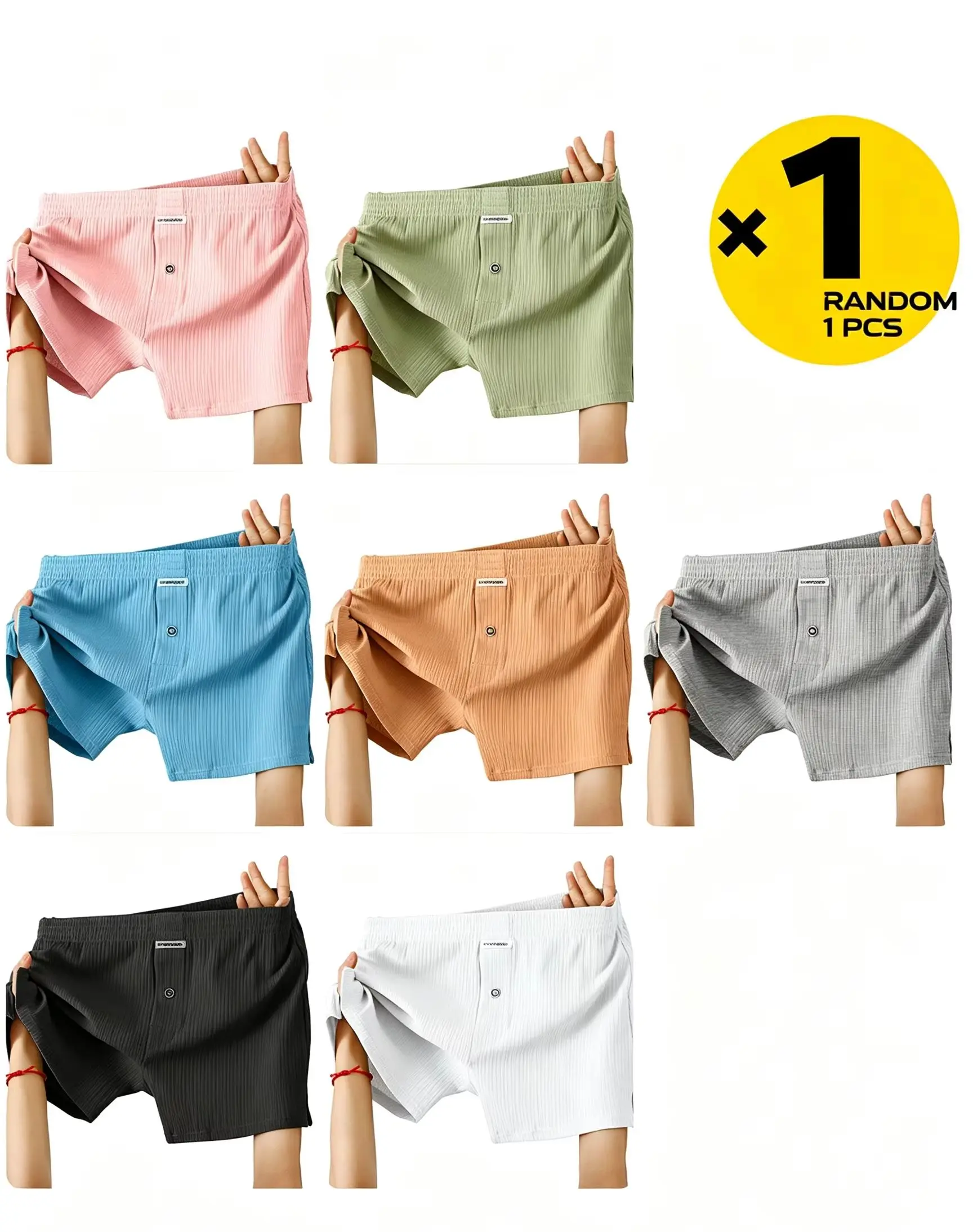 Men's Loose Boxer Shorts Front Button Casual Home Lounge Shorts, Breathable Wide Leg Sleep Shorts, Random single pack