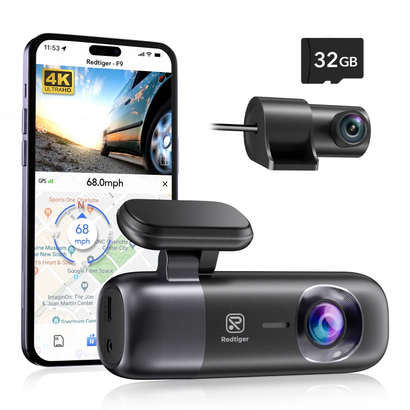 

July003 Redtiger Dealer F9 Wi-Fi Gps ночного видения передняя и задняя автомобильная черная коробка 4k мини-видеокамера видеорегистратора