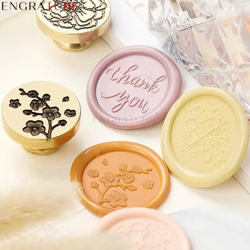 Laser Engraved Brass Wax Seal Stamp Plum Crystal Chandelier Flower Love Thank You Wedding Invitations Scrapbooking Tools