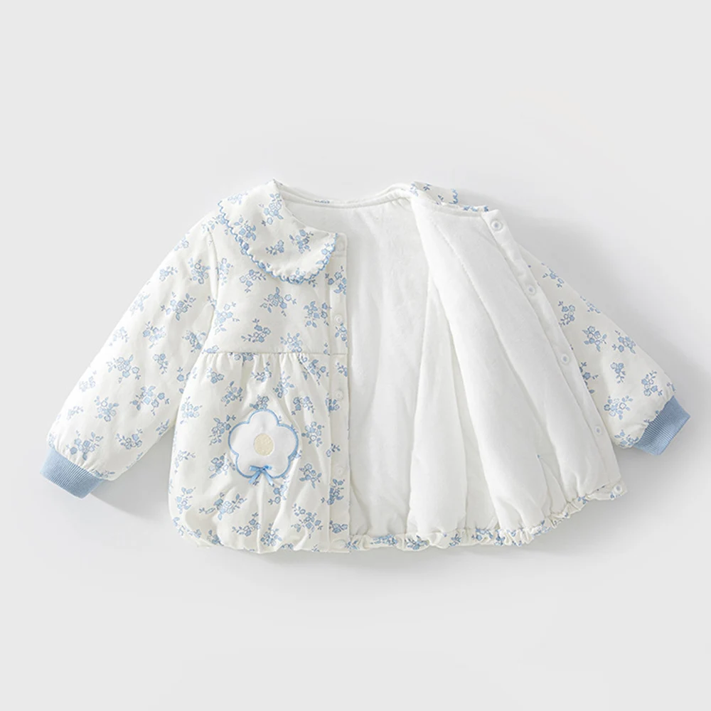 Baby Girl Coat Quilted Thicken Warm Autumn Winter Infant Boutique Clothing Floral Collar Princess Baby Jackets