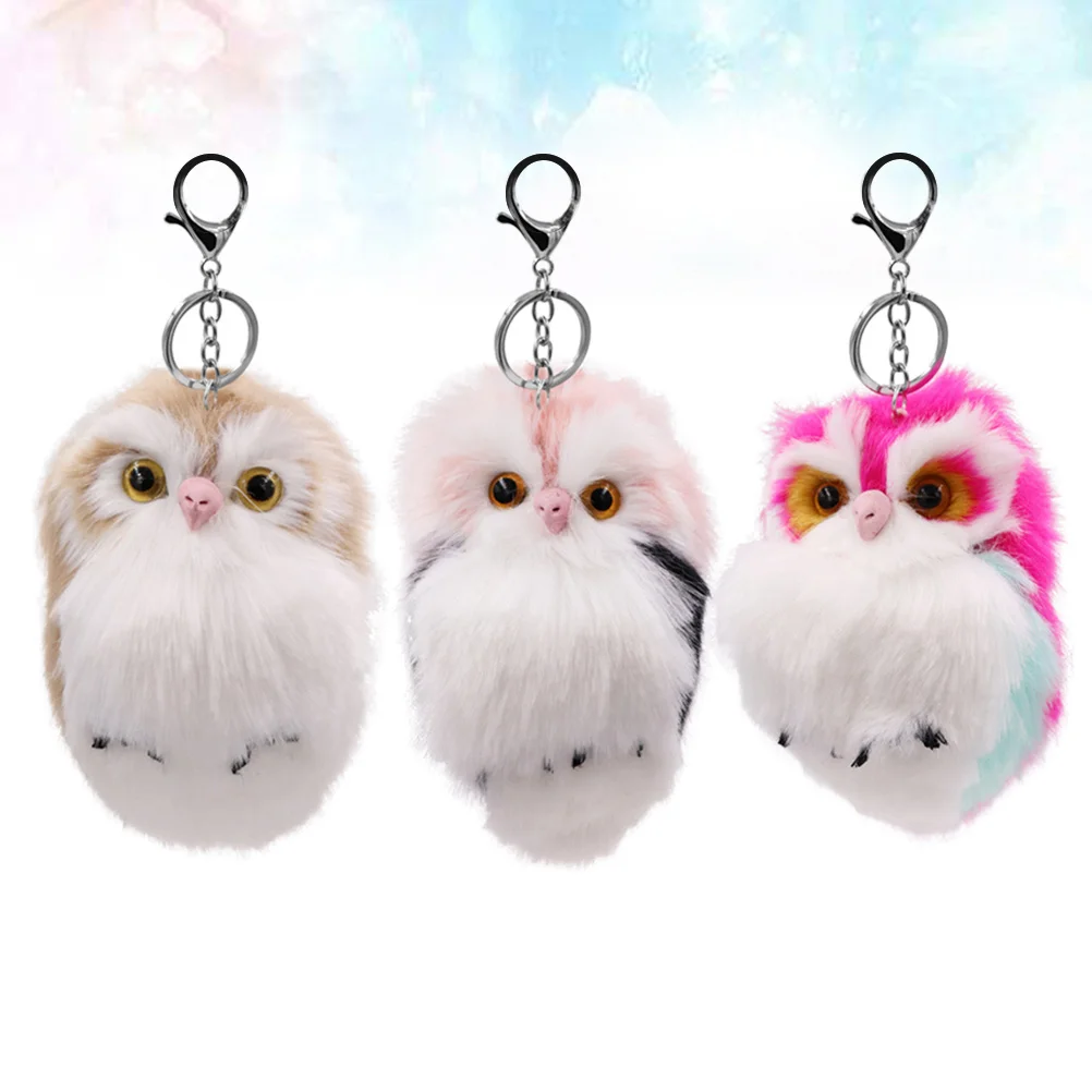 

3Pcs Owl Shape Keychain Pendant Fashionable Gift for Family Friends Bag Cell Phone Car Key Decoration Khaki Rosy Light Pink